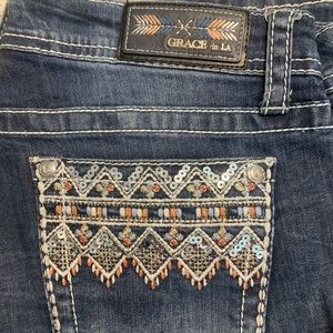 EUC Grace in LA Boot Cut Rhinestone Jeans